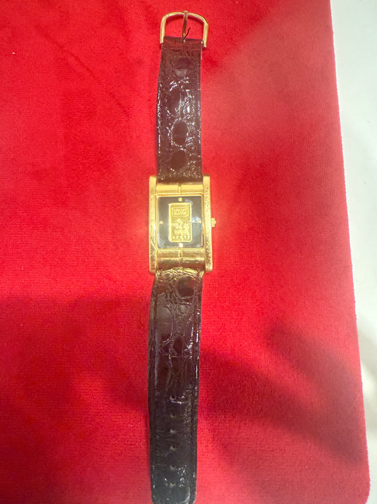 1 Gram Gold Bar Watch with Leather Band